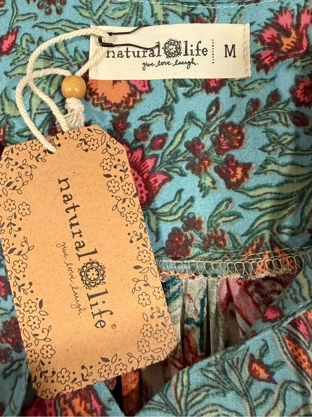 Natural Life Rowan Floral Peasant Blouse Sz Medium Pink Boho TieNeck cottage NWT - Picture 4 of 12